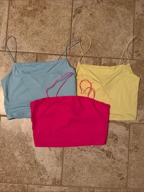 Women’s Spaghetti Strap Crop Top - Pink, Light Blue, Yellow/Green